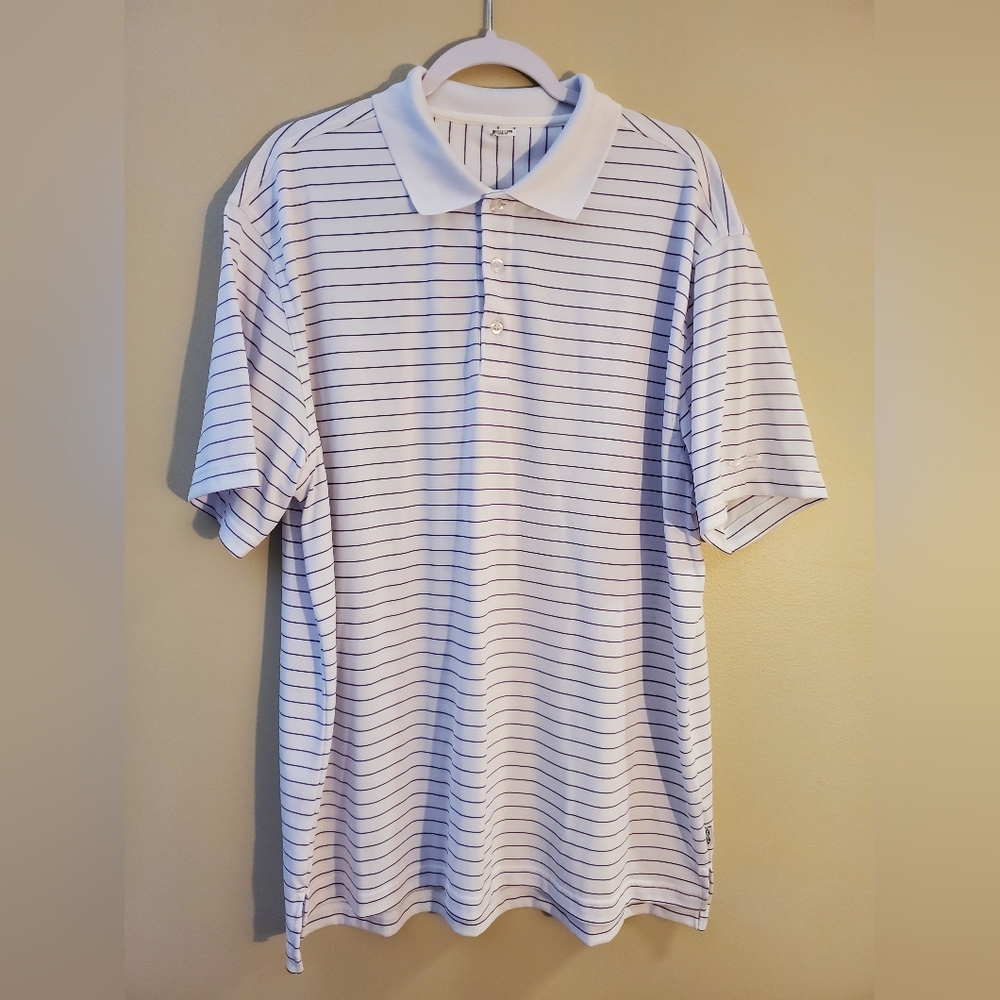 Peter Millar White And Purple Striped Golf  Polo Shirt Men's Size 2XL